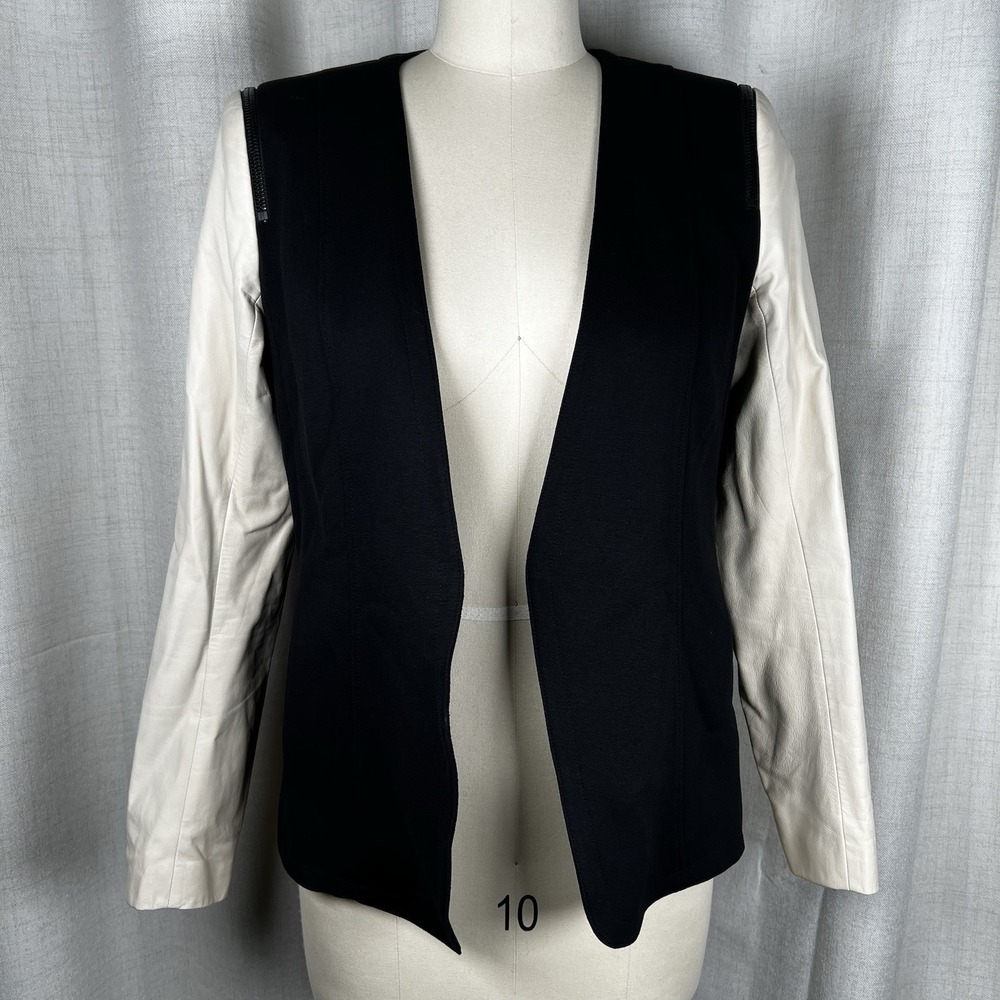Theory Pryor Yaisa Ponti Jacket Blazer Women's Medium Leather‎ Arms Black Ivory